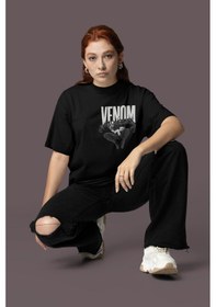 Resim Venom Sırt Baskılı Unisex Oversize Film Karakter Tişört Siyah 