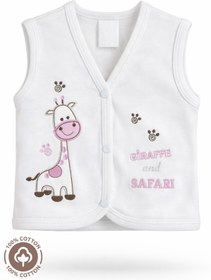 Resim Miniel Kız Bebek Zürafa Nakışlı Organik Pamuklu 3-6-9 Ay 2li Penye Bebek Yelek - Pembe 