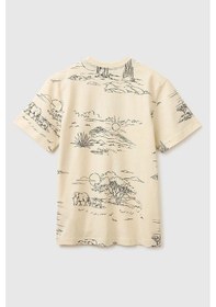 Resim United Colors Of Benetton Erkek Çocuk Logo Etiket Detaylı Tamamı Baskılı T-shirt Bej 6-14 Yaş-2801 