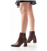 Resim Dnz-400 Kahverengi Toka Aksesuarlı Topuklu Fermuarlı Günlük Kadın Bot Kahve Kahverengi 