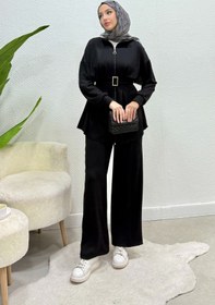 Resim Tesettür Diyarı Modal Kumaş Kemerli Diva Takım- Siyah 