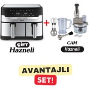 Resim TEFAL 8,3L Aile Boyu Çift Hazneli Premium Airfyer + Cam Hazneli Tefalin En Güçlü Blender Mutfak Robotu 
