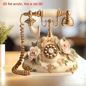Resim Vintage Tarzı 2D Düz Akrilik Retro Telefon Masa Dekoru | Zarif Altın ve Beyaz Çiçek Deseni, Yatak Odası, Oturma Odası, Ofis ve Özel Günler İçin İdeal, Düğün, Yıldönümü, Doğum Günü, Mezuniyet, Noel, Cadılar Bayramı, Paskalya, Şükran Günü, Düğün Dekoru|Zarif Masa Dekoru|Dekoratif Telefon 