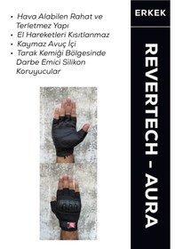 Resim Revertech Aura Siyah / Yarım Parmak - Kaymaz Avuç İçi Özellikli Motosiklet Eldiveni Erkek 