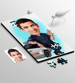 Resim Kişiye Özel Bay Trafik Polisi Karikatür 104 Parça Ahşap Puzzle - 
