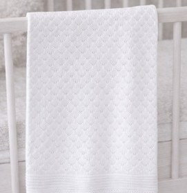 Resim Minelia Kids %100 Pamuk Triko Bebek Battaniyesi 85x85 cm - Beyaz / Vizon Yenidoğan Bebek Battaniyesi 
