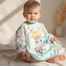Resim Babydonat Minidrive Araç Desenli Uzun Kollu Sıvı Geçirmez Bebek Mama Önlüğü - 6-24 Ay Blw Uyumlu Leke Tutmaz A 