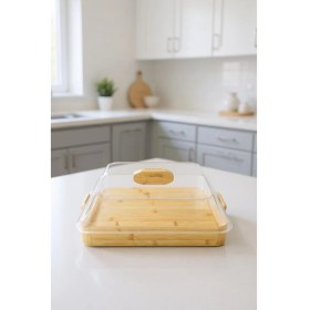 Resim Bambum Modica - Akrilik Kapaklı Bambu Kek Fanusu Kare Büyük 