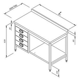 Resim Öztiryakiler Çalışma Tezgahı Taban Raflı GN Çekmeceli Sırtlı 160x70 CM 