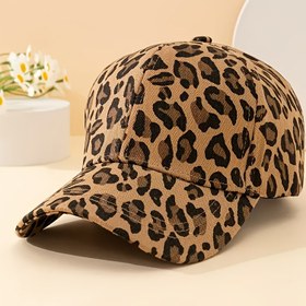 Resim Erkek ve Kadınlar için Leopar Desenli Moda Beyzbol Şapkası - Polyester, Esnek Olmayan, Hafif, El Yıkama veya Profesyonel Kuru Temizlik 