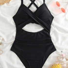 Resim Kadınlar İçin Seksi Delikli Tek Parça Mayo Göğüs Bağlamalı Body Havuz Parti Plaj Kıyafeti 