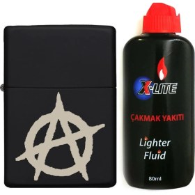 Resim Atomic Benzinli Çakmak Benzin Seti Siyah Anarchy Symbol 