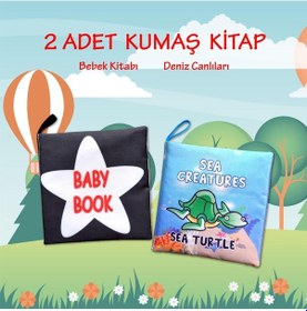 Resim 2 Kitap Tox Ingilizce Siyah-Beyaz Bebek Ve Deniz Canlıları Kumaş 