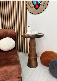 Resim AYLESA Ahşap Tekli Mantar Yan Sehpa Modern 50cm Ceviz Renk Fiskos Çiçeklik 