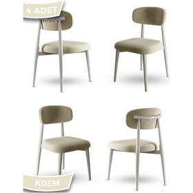 Resim Canisa Laos Serisi 4 Adet Krem Mutfak Sandalyesi Beyaz Metal İskeletli 1. Sınıf Babyface Kumaş Krem Sandalye Ayaklar Beyaz 