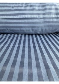 Resim Çizgili Saten Indigo Mavi 2 Adet 50x70 Yastık Kılıfı Mavi 