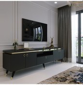 Resim Modern Tv Sehpası Gold Üçgen Kulp Kepli G0m24-4 Antrasit 35 Cm De 