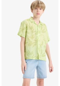 Resim DeFacto Erkek Çocuk Oversize Geniş Kalıp Polo Yaka Desenli Viskon Kısa Kollu Gömlek F5673A825HSGN404 