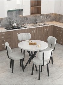 Resim Mygusi Azra Mutfak Masa Takımı 90 Cm Masa Beyaz Masa + 4 Sandalye Açıkgri 