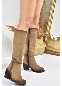 Resim Fox Shoes Vizon Kalın Topuklu Günlük Kadın Çizme C674250302 Vizon 