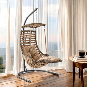 Resim Alaçatı Plus | Tekli Rattan Bahçe Salıncağı | Rehome Balkon Salıncağı - Gri 