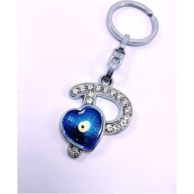 Resim Kalp Nazar Boncuğu Metal Kristal Taşlı P Harfi Anahtarlık Hediyel 