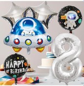 Resim 8 Yaş Uzay Temalı Doğum Günü Seti Uzay Folyo Şekiller Gümüş Folyo Rakam Çok Renkli 
