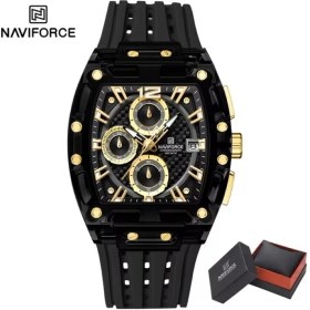 Resim Naviforce Siyah - Altın Silikon Kordon Analog Erkek Kol Saati 