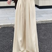 Resim Kadınlar için Günlük Düz Renk Geniş Paça Pantolon, Elastan İçeren Polyester Karışımı, İpli Bel, Rahat Kalıp, Makinede Yıkanabilir - İlkbahar/Sonbahar için İdeal 