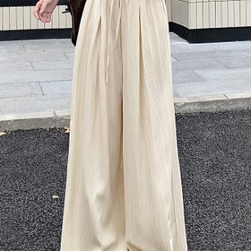 Resim Kadınlar için Günlük Düz Renk Geniş Paça Pantolon, Elastan İçeren Polyester Karışımı, İpli Bel, Rahat Kalıp, Makinede Yıkanabilir - İlkbahar/Sonbahar için İdeal 