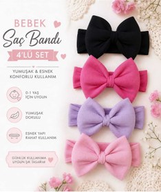 Resim VANİLLİA %100 Pamuklu Fiyonklu Kız Bebek Bandana Saç bandı Set 4'lü Bandana Seti (0-12 ay kullanıma uygundur.) 