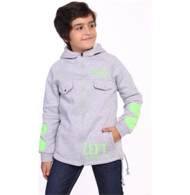 Resim Toontoy Kids Toontoy Erkek Çocuk Kapüşonlu Fermuarlı Cepli Düşük Omuz Baskılı Reglan Kol Örme Hırka - Beli Ayarlanabilir Bağcıklı 3 İplik Şardonlu Gri 