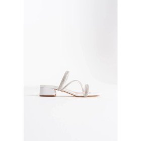 Resim Tanya Beyaz Kadın Taşlı Terlik 