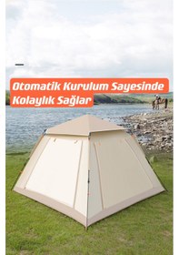 Resim Shufa 4 Tarafı Kare Tenteli Tam Otomatik Kamp Çadırı 240 240 155 Bej 