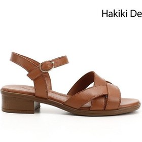 Resim Gönderi(R) Gönderi R Taba Antik Kısa Kalın Topuklu Hakiki Deri Sandalet Taba 