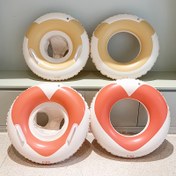 Resim 1 Adet Retro Ayı ve Kalp Baskılı Yüzme Halkası Saplı - Dayanıklı PVC Malzeme, Sevimli Turuncu & Beyaz Tasarım, Havuz Partileri & Yaz Eğlencesi İçin Mükemmel, Yüzme Havuzu Aksesuarları 