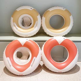 Resim 1 Adet Retro Ayı ve Kalp Baskılı Yüzme Halkası Saplı - Dayanıklı PVC Malzeme, Sevimli Turuncu & Beyaz Tasarım, Havuz Partileri & Yaz Eğlencesi İçin Mükemmel, Yüzme Havuzu Aksesuarları 