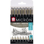 Resim Sakura Pigma Micron 8 Parça Set 6 Fineliner, 1 Fırça Kalem Pn Kalem 