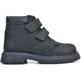 Resim Rakerplus Hakiki Deri Siyah Nubuk Cırt Cırtlı Erkek Çocuk Bot Siyah 