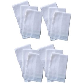 Resim 12 li El Cep Yaka Kumaş Mendil 36x36 Cm %100 Pamuklu TM Beyaz 