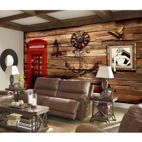 Resim 3 Boyutlu Vintage Telefon Kulubesi Duvar Kağıdı 