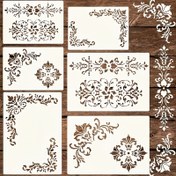 Resim 6 adet Vintage Damask Çelenk Stencil Seti - Ahşap, Tuval, Kağıt, Kumaş ve Zemin DIY El Sanatları için Tekrar Kullanılabilir, Yabani Çiçek ve Mobilya Şablonları, Duvar Stencil'leri, En İyi Noel için, En İyi Şükran Günü için 