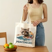 Resim Montenegro ilhamlı kanvas çanta, kedi ve dalga desenli - Şık kadın omuz çantası, evcil hayvan severler için mükemmel hediye, çok fonksiyonlu alışveriş sırt çantası, vintage tekstil çiçek sanatı, hafif ve dayanıklı, 15.75x13.8i 