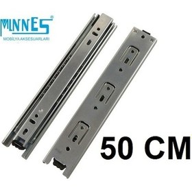 Resim Minnes 50 cm Tam Açılım Teleskopik Mobilya Çekmece Rayı 43 Mm Gri 