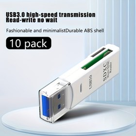 Resim 10 Adet USB 3.0 ve USB 2.0 Mini SD/TF Kart Okuyucu - Yüksek Hızlı İletim, Bekleme Yok, Dayanıklı ABS Kasa, Mavi Çizgili Beyaz Tasarım, Fotoğrafların ve Verilerin Kameralardan Bilgisayara Aktarılması İçin Ideal, Kamera Bellek Okuyucu | Minimalist Tasarım | Yüksek Performans 