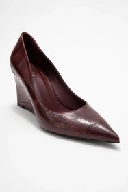 Resim Luvishoes Luvi Shoes Puera Bordo Baskı Sivri Burunlu Kadın Dolgu Topuklu Ayakkabı Bordo 