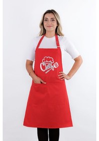 Resim Unisex Master Chef Ayar Askılı Mutfak Önlüğü Kırmızı 