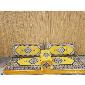 Resim Şark Köşesi Minderi Saraylı Desenli İkili Sedir Takımı Sarı Sünger Dahil 