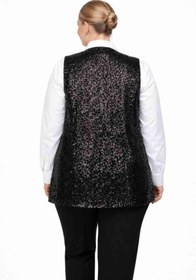 Resim angelino butik Büyük Beden Uzun Payet Yelek - Rahat Kalıp, Basen Gizleyen Model (40-62) ND4031 