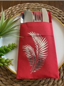 Resim Gümüş Yaldızlı Kırmızı Yaprak Cepli Peçete 12 lı 40x40 